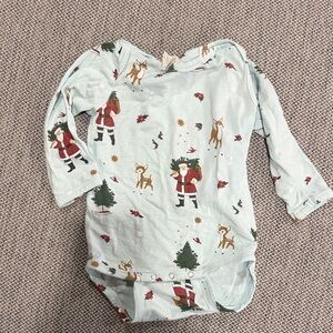 Festive Kids One Piece - Light Blue with Holiday Print